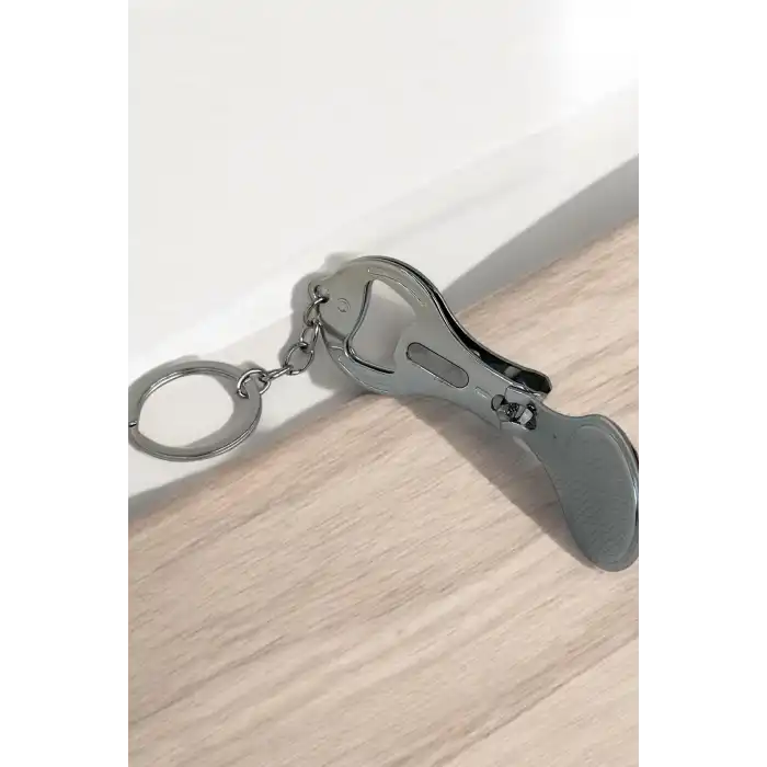 Gümüş Renk Pembe Taş Detaylı Tırnak Makaslı Anahtarlık