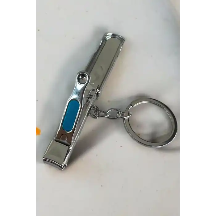 Gümüş Renk Pembe Taş Detaylı Tırnak Makaslı Anahtarlık