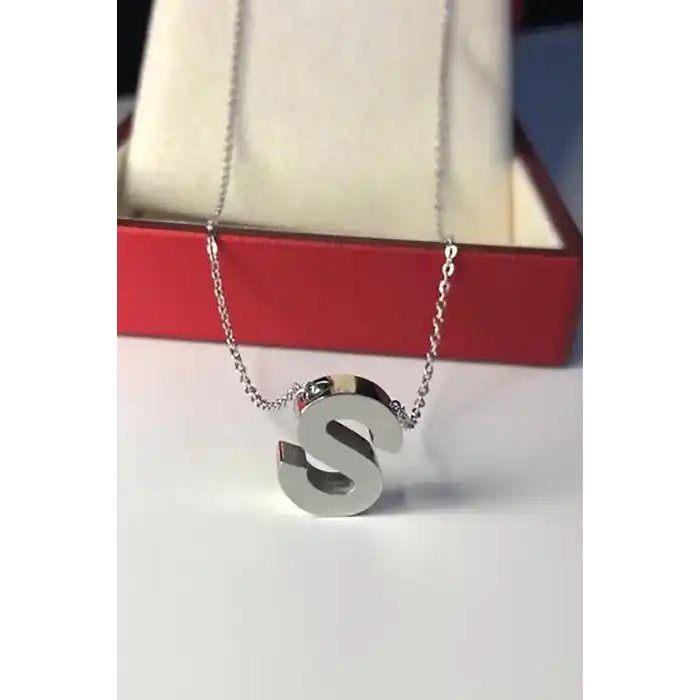 Gümüş Renk S Harf Çelik Kolye
