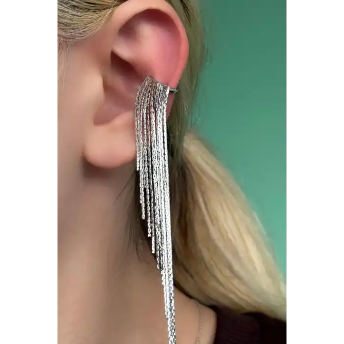 Gümüş Renk Sallantılı Ear Cuff (Tek)
