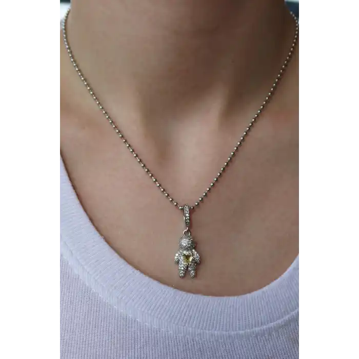 Gümüş Renk Sarı Taş Detaylı YSX Kolye