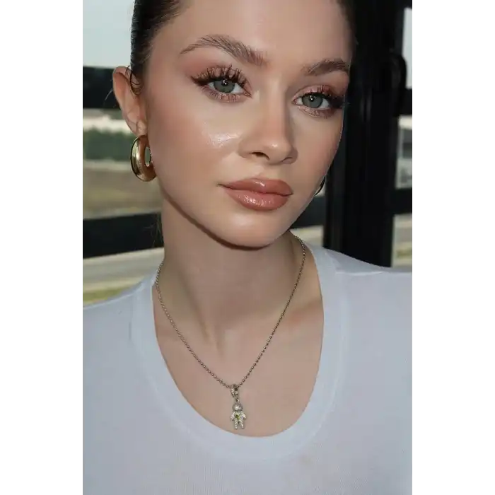 Gümüş Renk Sarı Taş Detaylı YSX Kolye