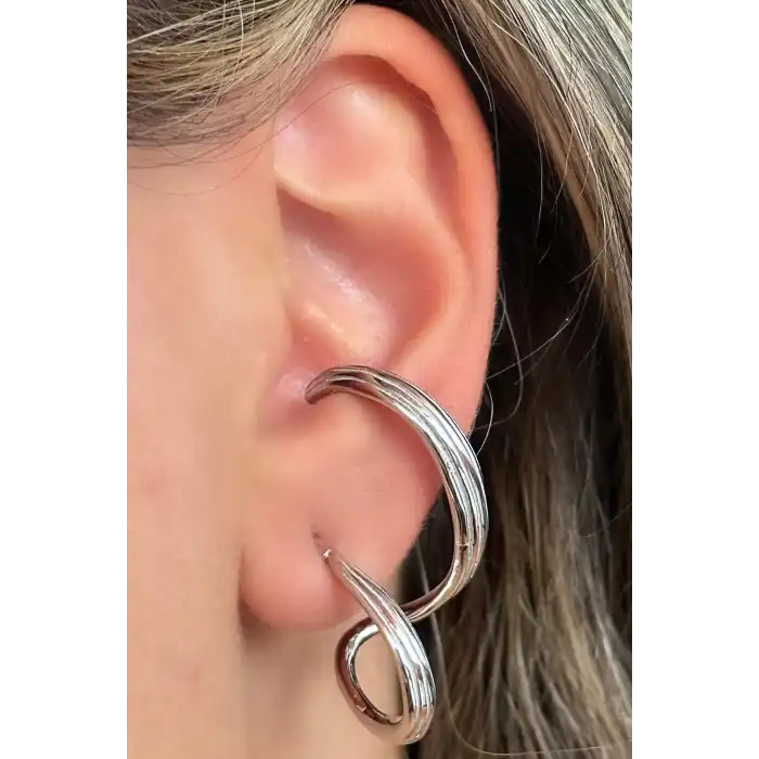 Gümüş Renk Sarmal Çelik Küpe (Çift)