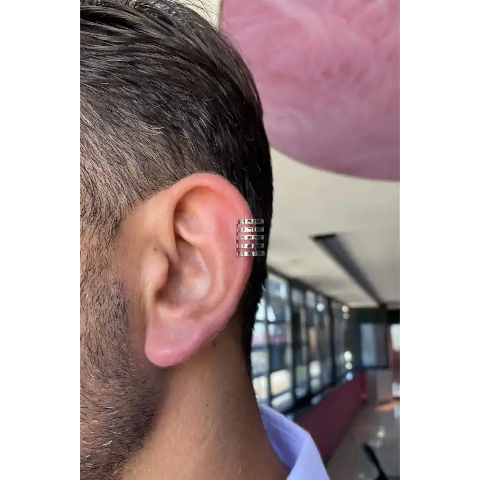 Gümüş Renk Sıkıştırmalı Ear Cuff Unisex Halka Küpe (Çift)