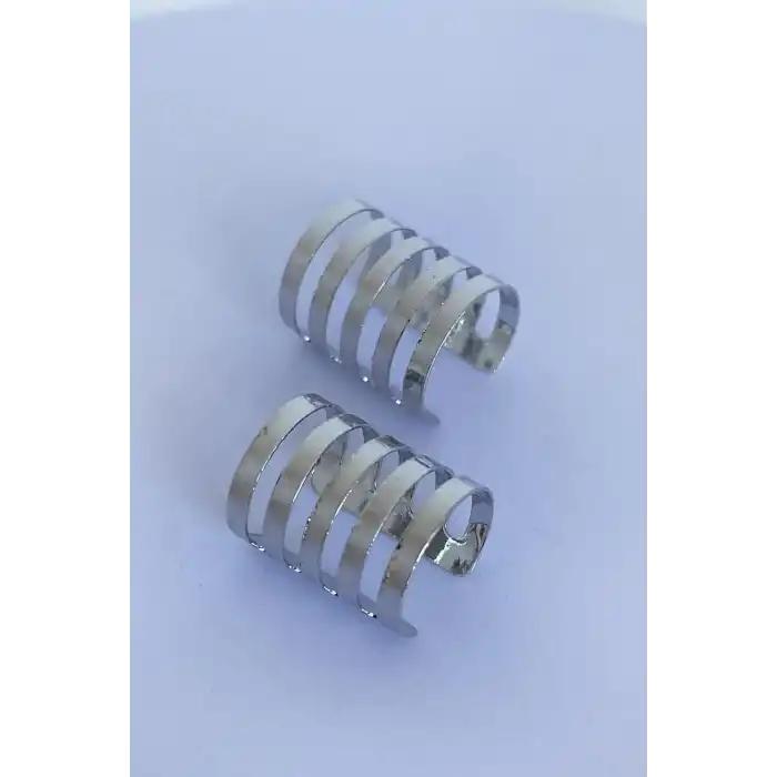 Gümüş Renk Sıkıştırmalı Ear Cuff Unisex Halka Küpe (Çift)