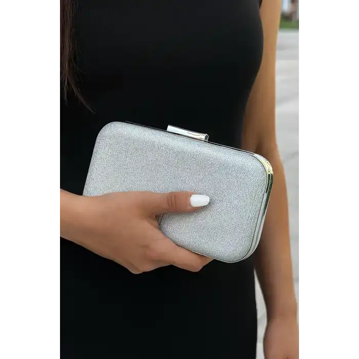 Gümüş Renk Simli Abiye Portföy Çanta