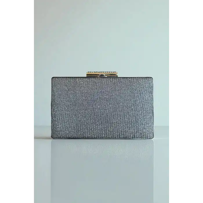 Gümüş Renk Simli Abiye Portföy Çanta