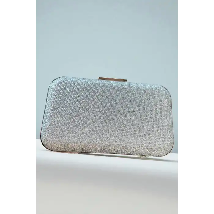 Gümüş Renk Simli Abiye Portföy Çanta