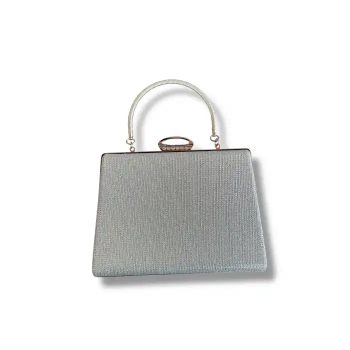 Gümüş Renk Simli Abiye Portföy Çanta