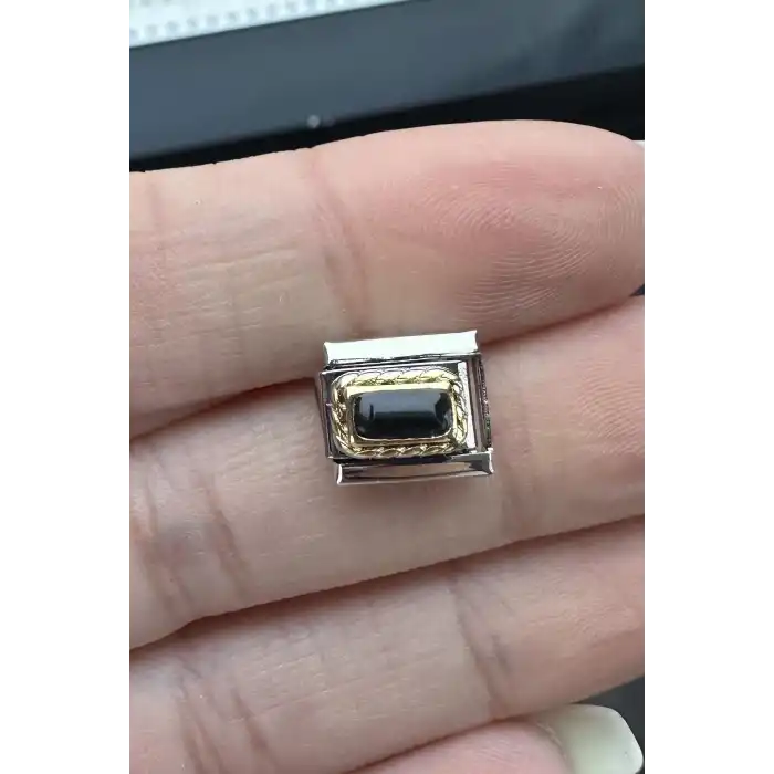 Gümüş Renk Siyah Taş Detaylı Çelik Nomination Charm (Tek)