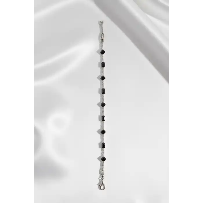 Gümüş Renk Siyah Taş Detaylı Xuping VİP Bileklik