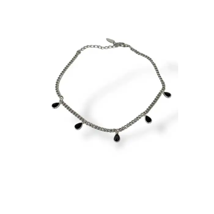 Gümüş Renk Siyah Taş Detaylı YSX Halhal