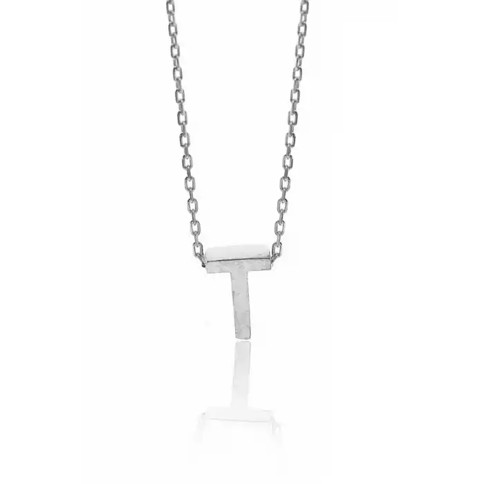 Gümüş Renk T Harf Çelik Kolye