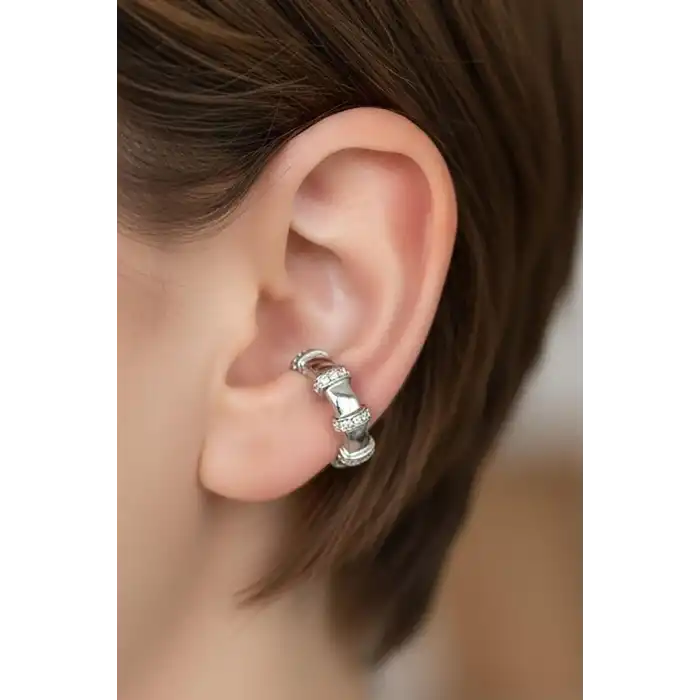 Gümüş Renk Taş Detaylı 14K Altın Kaplama TX Ear Cuff (Tek)