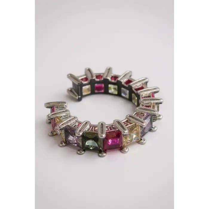 Gümüş Renk Taş Detaylı 14K Altın Kaplama TX Ear Cuff (Tek)