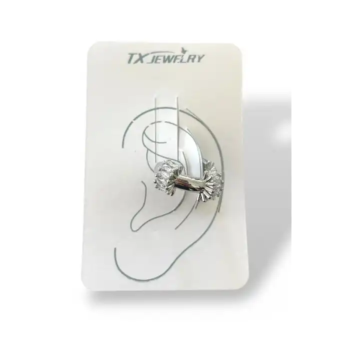 Gümüş Renk Taş Detaylı 14K Altın Kaplama TX Ear Cuff (Tek)