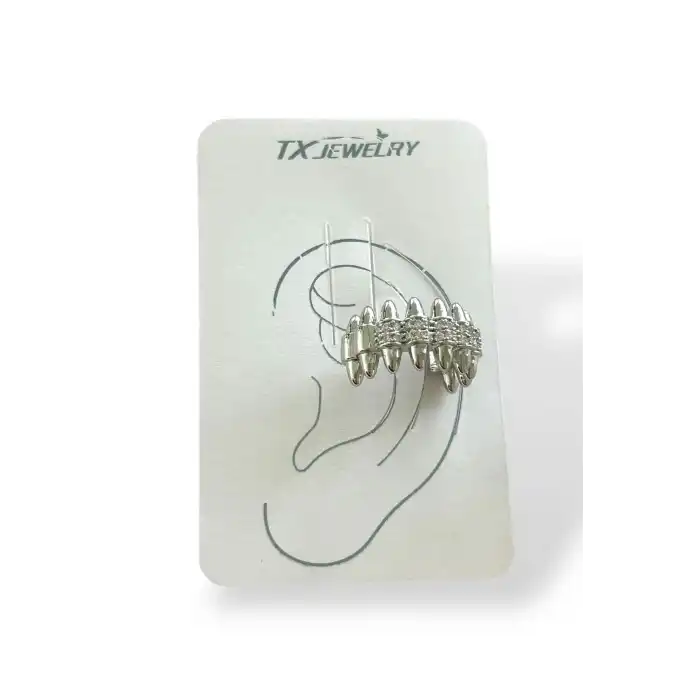 Gümüş Renk Taş Detaylı 14K Altın Kaplama TX Ear Cuff (Tek)