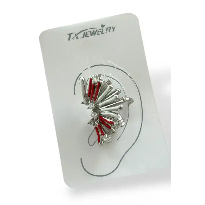 Gümüş Renk Taş Detaylı 14K Altın Kaplama TX Ear Cuff (Tek)