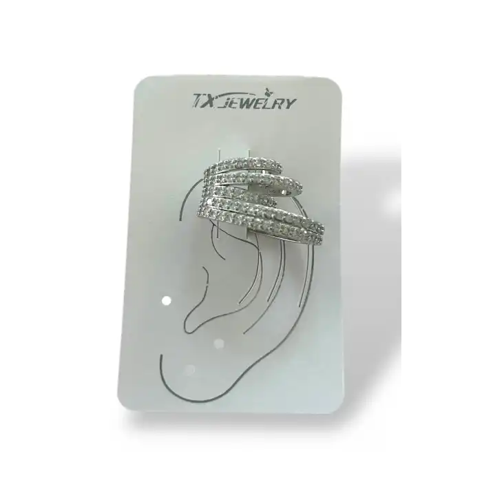 Gümüş Renk Taş Detaylı 14K Altın Kaplama TX Ear Cuff (Tek)