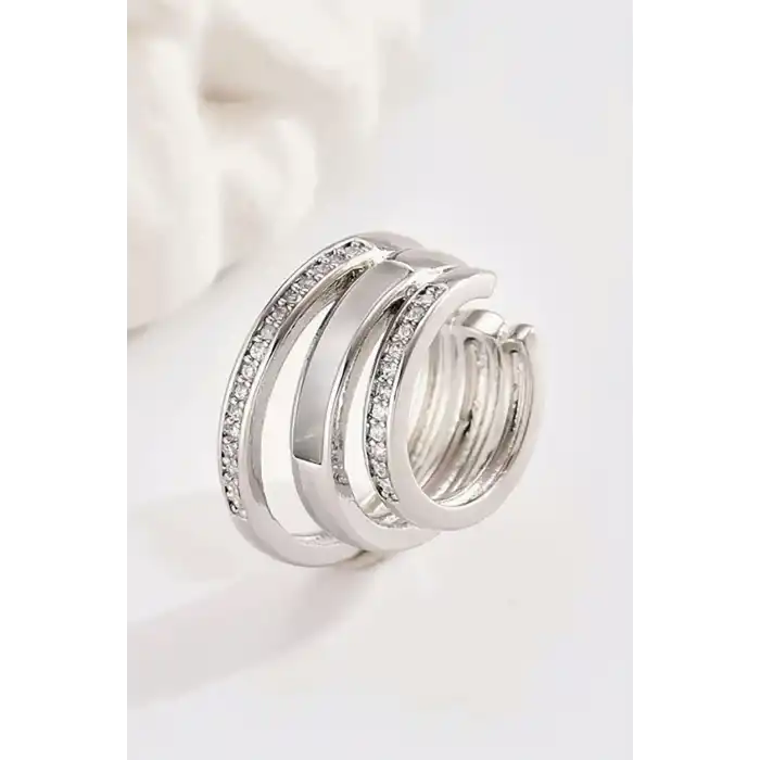 Gümüş Renk Taş Detaylı 14K Altın Kaplama TX Ear Cuff (Tek)