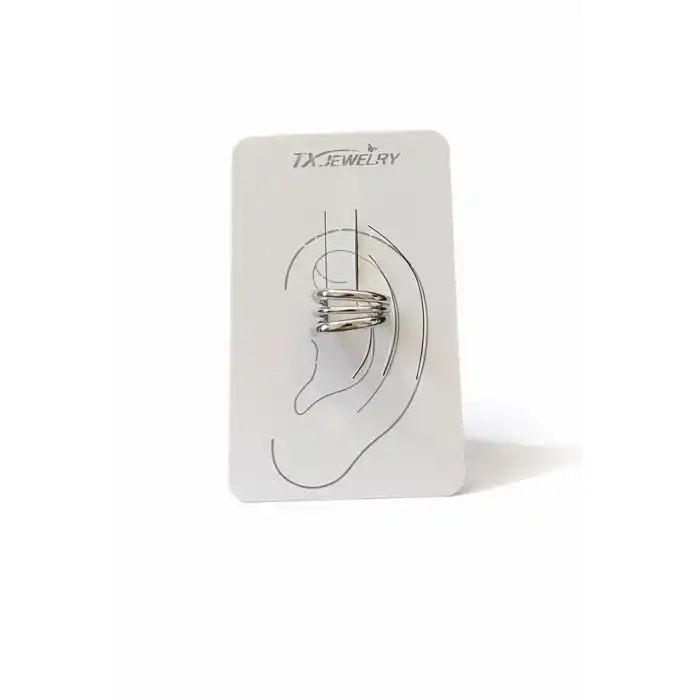 Gümüş Renk Taş Detaylı 14K Altın Kaplama TX Ear Cuff (Tek)