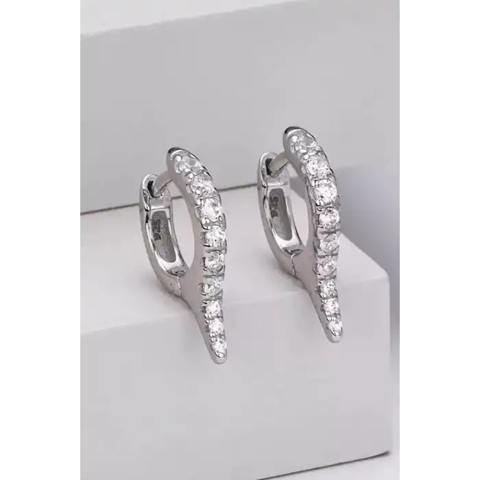 Gümüş Renk Taş Detaylı 14K Altın Kaplama TX Küpe (Çift)