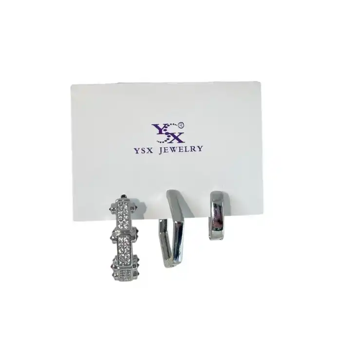 Gümüş Renk Taş Detaylı 3lü YSX Halka Küpe Set