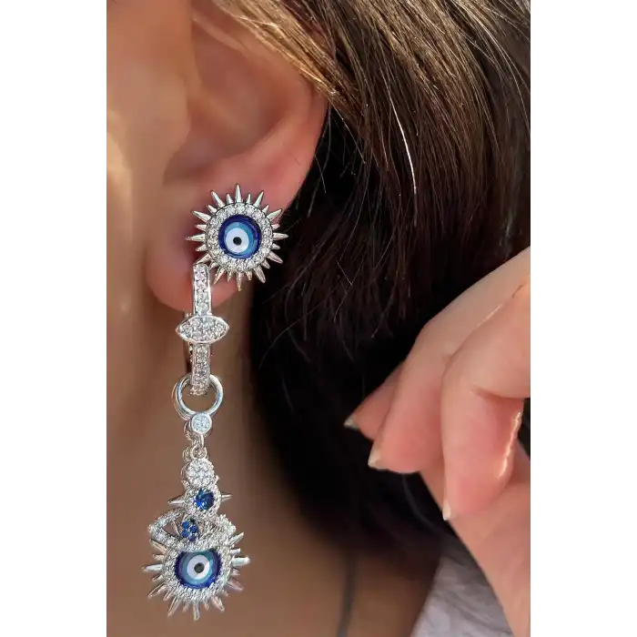 Gümüş Renk Taş Detaylı 3lü YSX Küpe Set