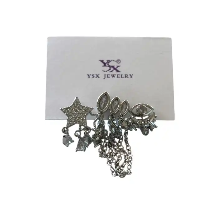 Gümüş Renk Taş Detaylı 3lü YSX Küpe Set