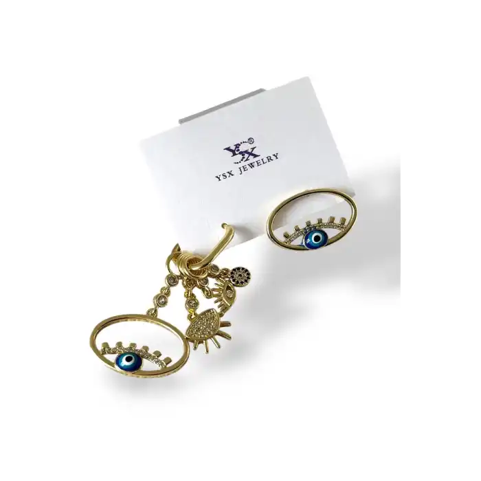 Gümüş Renk Taş Detaylı 3lü YSX Küpe Set