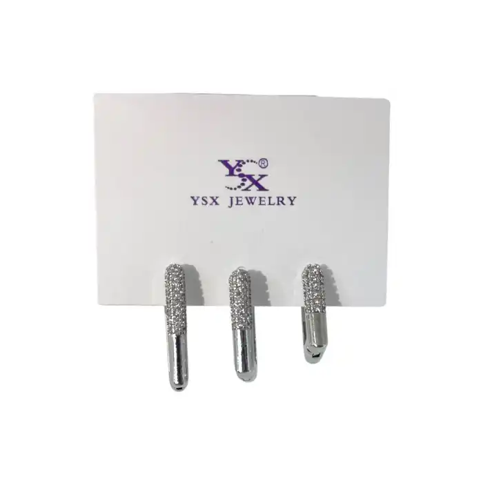 Gümüş Renk Taş Detaylı 3lü YSX Küpe Set