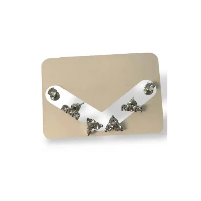 Gümüş Renk Taş Detaylı 6lı Küpe Set