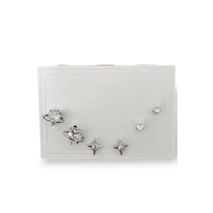 Gümüş  Renk Taş Detaylı 6lı Küpe Set