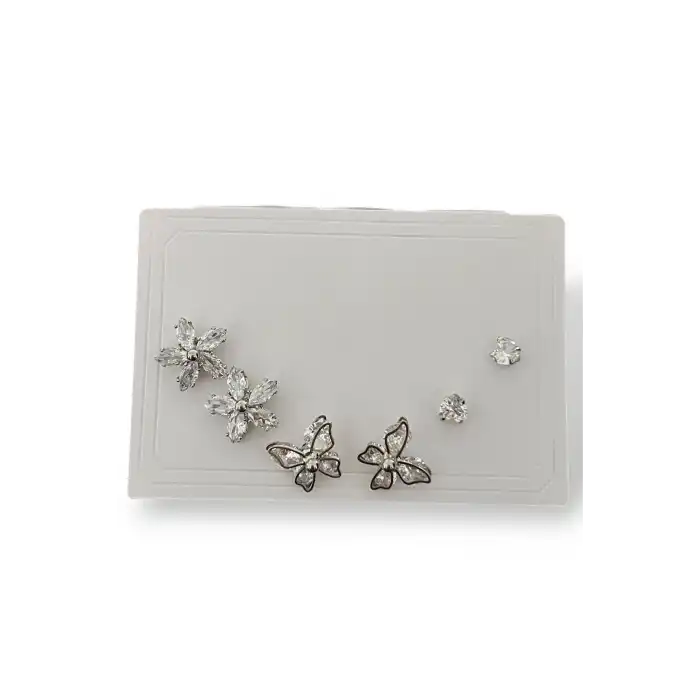 Gümüş Renk Taş Detaylı 6lı Küpe Set