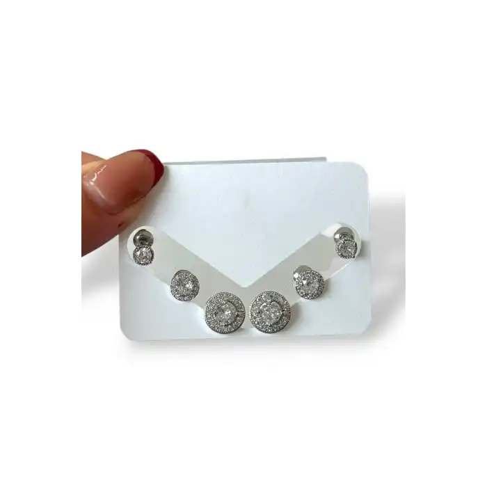 Gümüş Renk Taş Detaylı 6lı Küpe Set