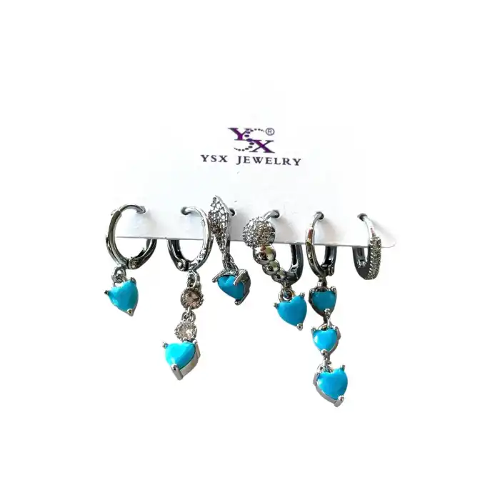 Gümüş Renk Taş Detaylı 6lı YSX Küpe Set