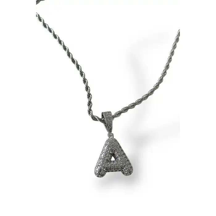 Gümüş Renk Taş Detaylı A Harfli Kolye