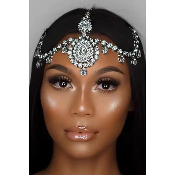 Gümüş Renk Taş Detaylı Alınlık/Kına Aksesuarı