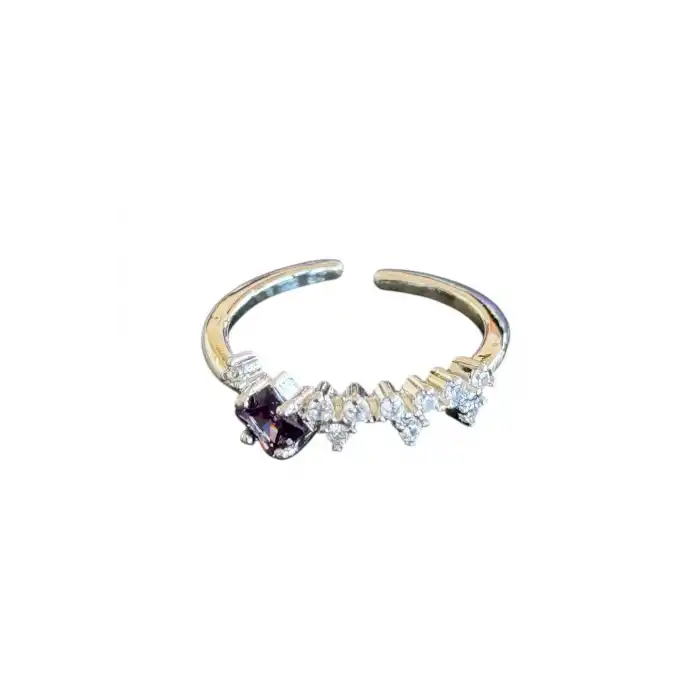 Gümüş Renk Taş Detaylı Ayarlanabilir Çelik Yüzük