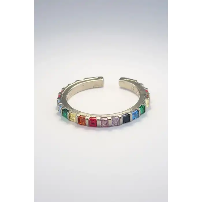 Gümüş Renk Taş Detaylı Ayarlanabilir Tamtur Yüzük