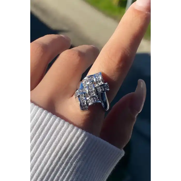 Gümüş Renk Taş Detaylı Ayarlanabilir Yüzük