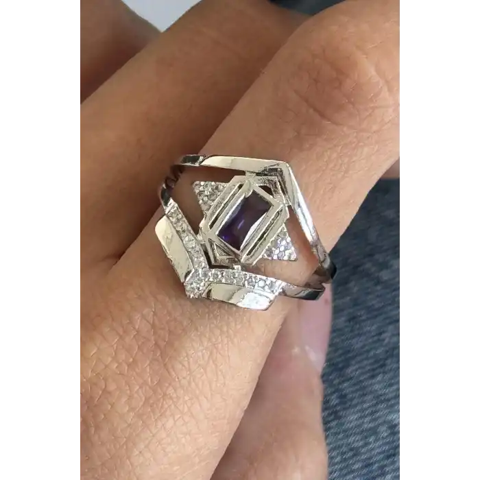 Gümüş Renk Taş Detaylı Ayarlanabilir Yüzük