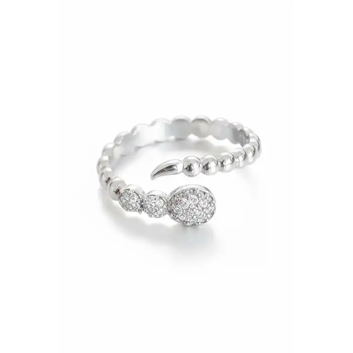 Gümüş Renk Taş Detaylı Ayarlanabilir Yüzük