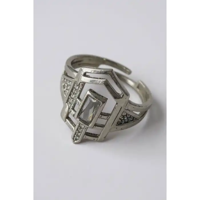 Gümüş Renk Taş Detaylı Ayarlanabilir Yüzük