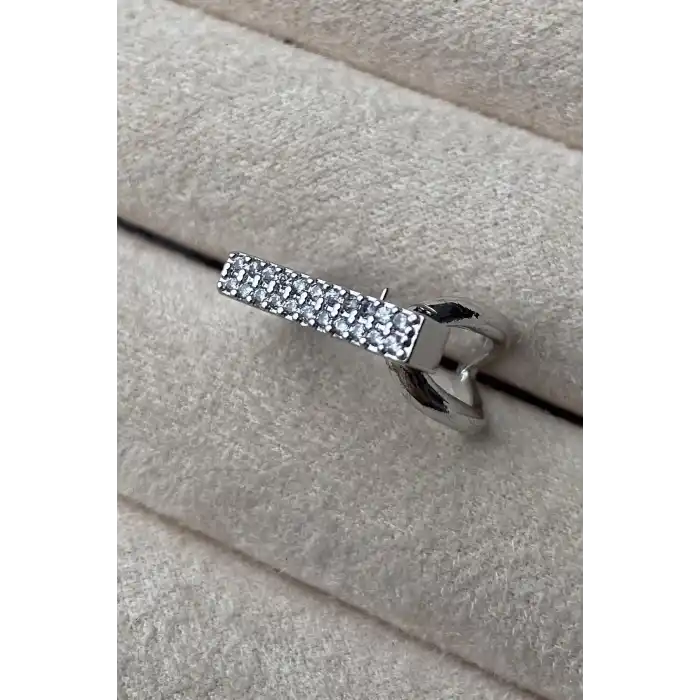 Gümüş Renk Taş Detaylı Ayarlanabilir Yüzük