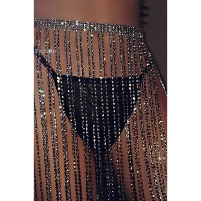 Gümüş Renk Taş Detaylı Bel Zinciri/Vücut Aksesuar