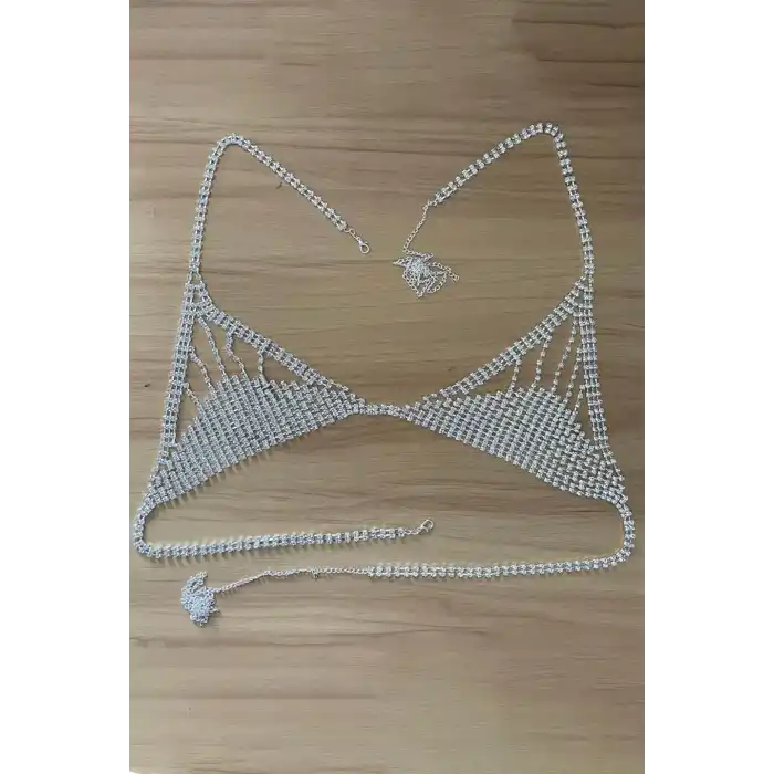 Gümüş Renk Taş Detaylı Bralet Vücut Aksesuarı
