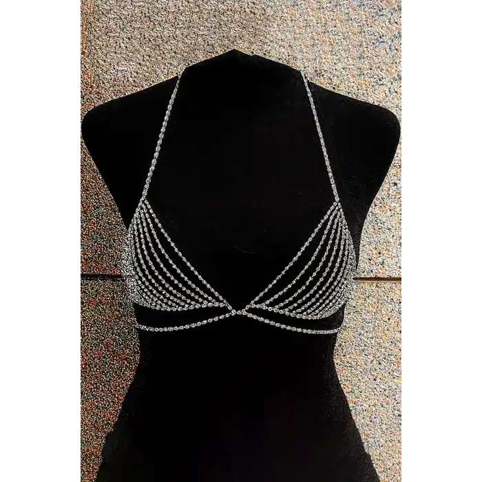Gümüş Renk Taş Detaylı Bralet Vücut Aksesuarı