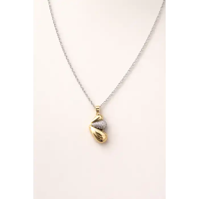 Gümüş Renk Taş Detaylı Çelik Kolye