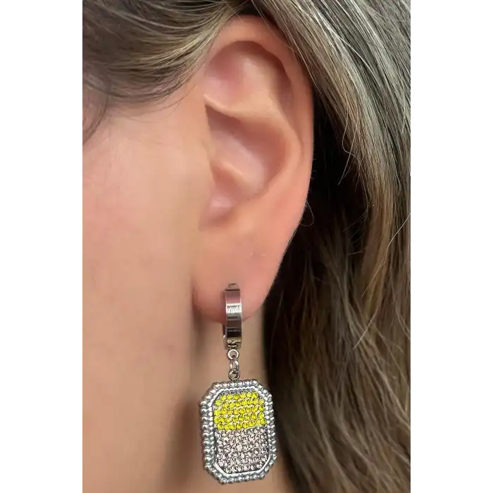 Gümüş Renk Taş Detaylı Çelik Küpe (Çift)